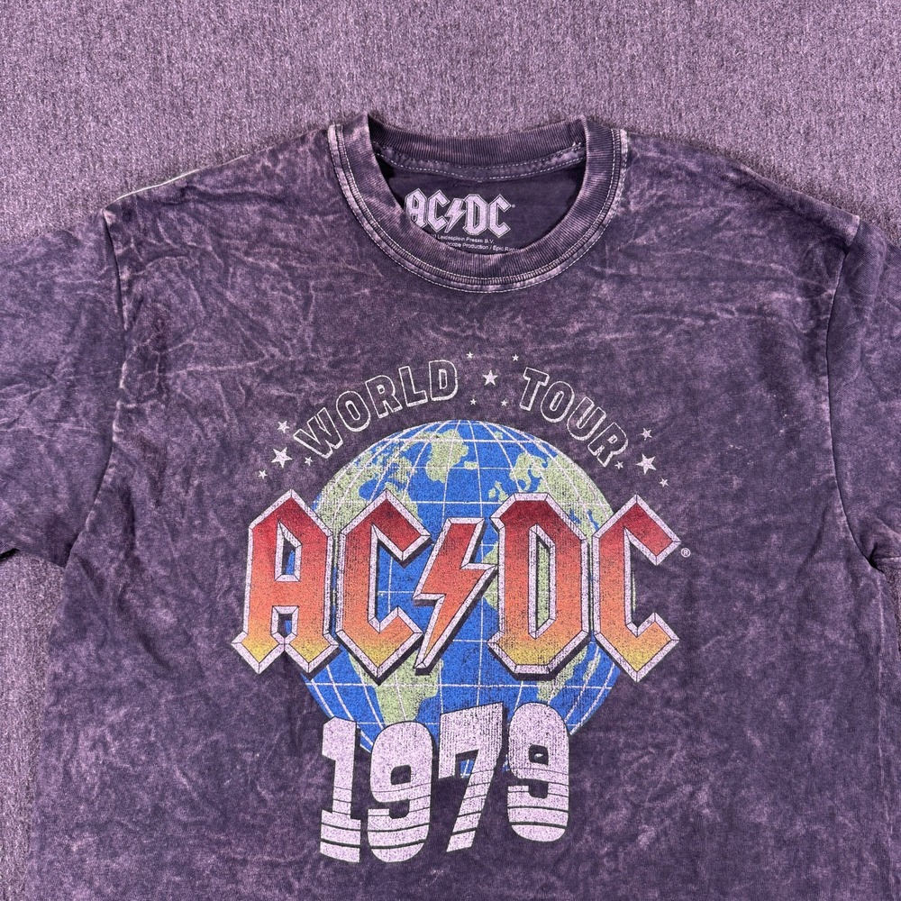 ACDC World Tour 1979 Graphic Print Cropped T-Shirt Women Size M Black Cotton